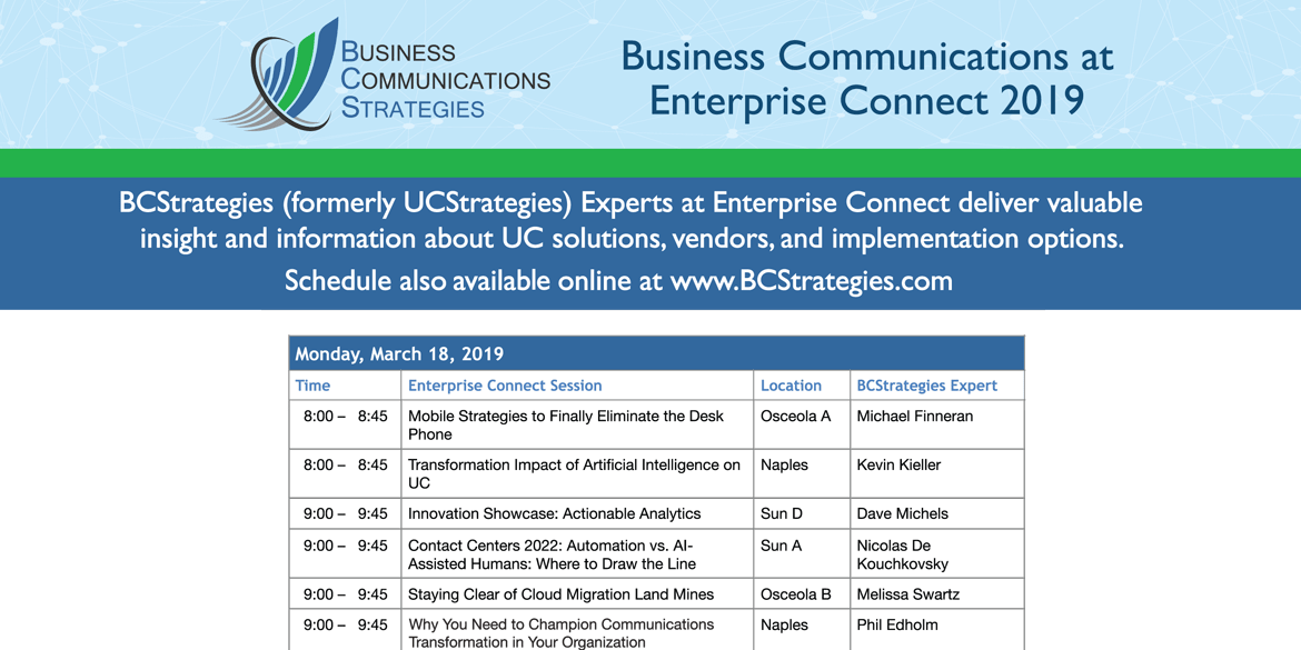 Enterprise Connect 2019 BCStrategies Schedule